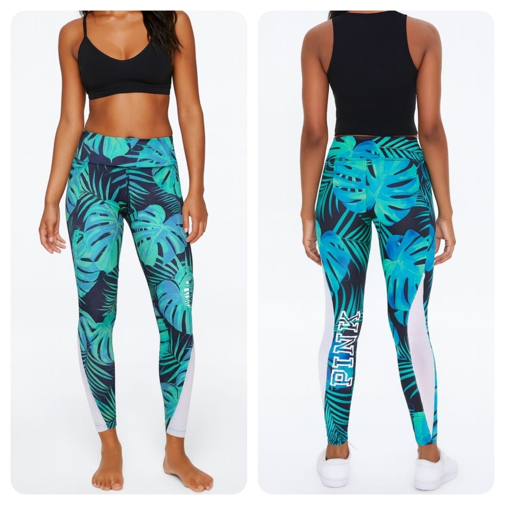PINK Victoria's Secret Teal & Navy Tropical Leaf High-Waist Leggings